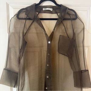 Zara Sheer Button-Up Shirt Dress